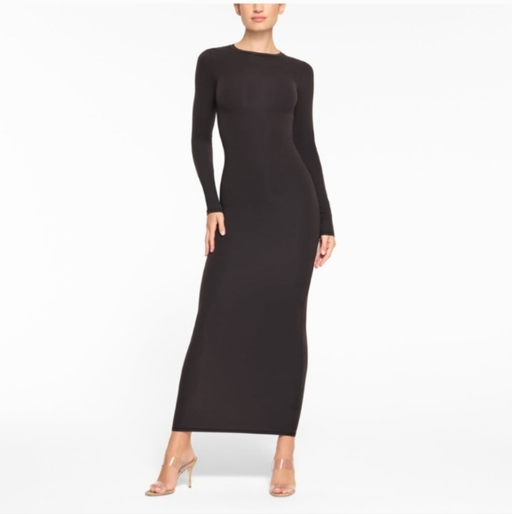 SKIMS Maxi Dress Fits Everybody Crew Long Sleeve Dress Black Onyx Medium - Picture 1 of 4